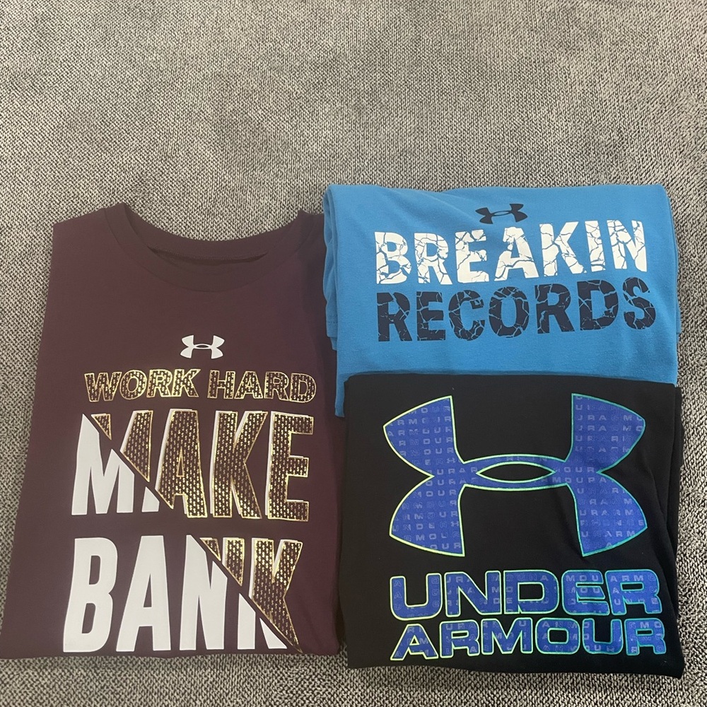 3 Under Armour Kids Tees - Maroon, Blue, Black
